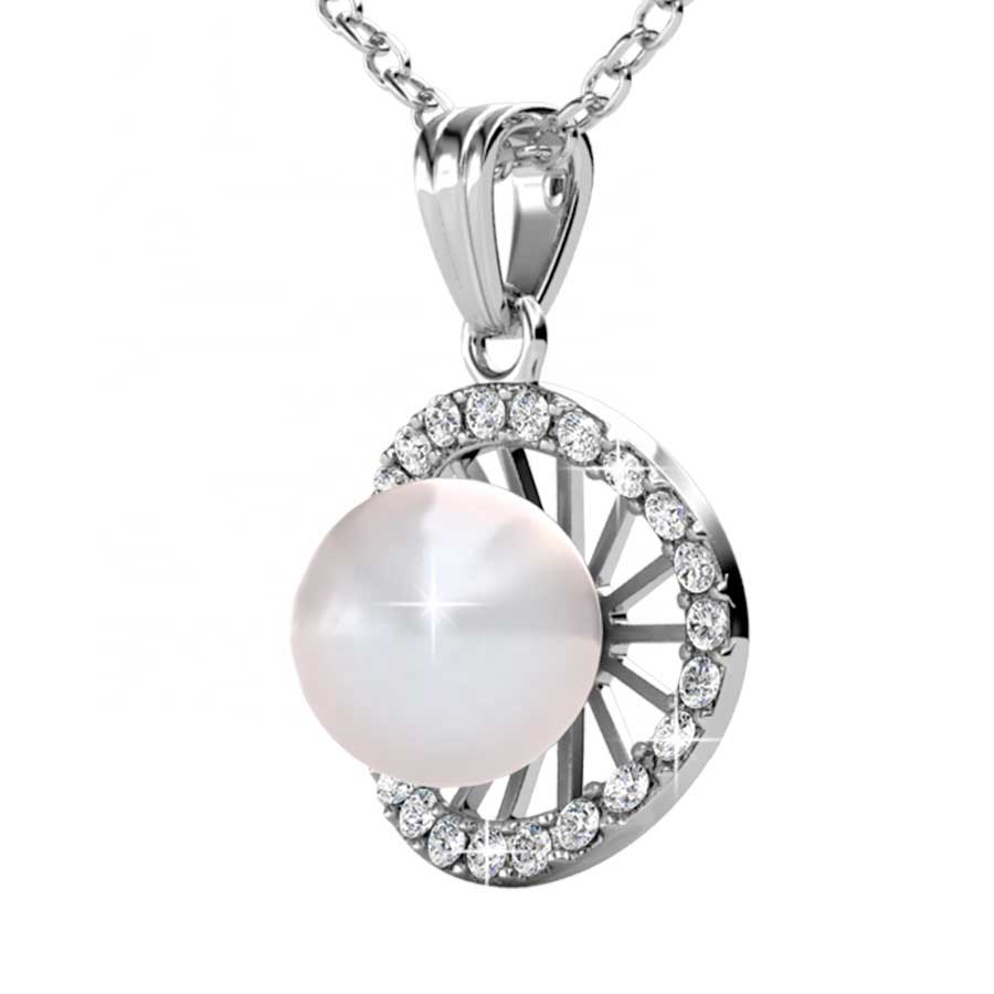 18K White Gold Premium Crystal Pearl Necklace "Delia"