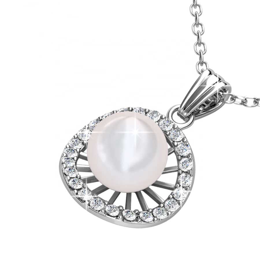 18K White Gold Premium Crystal Pearl Necklace "Delia"