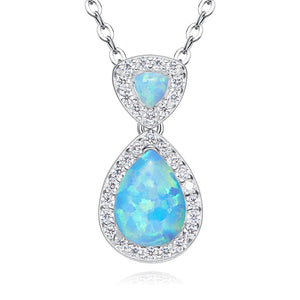 925 Sterling Silver Premium Crystal and Opal Necklace "Farah" (Blue)
