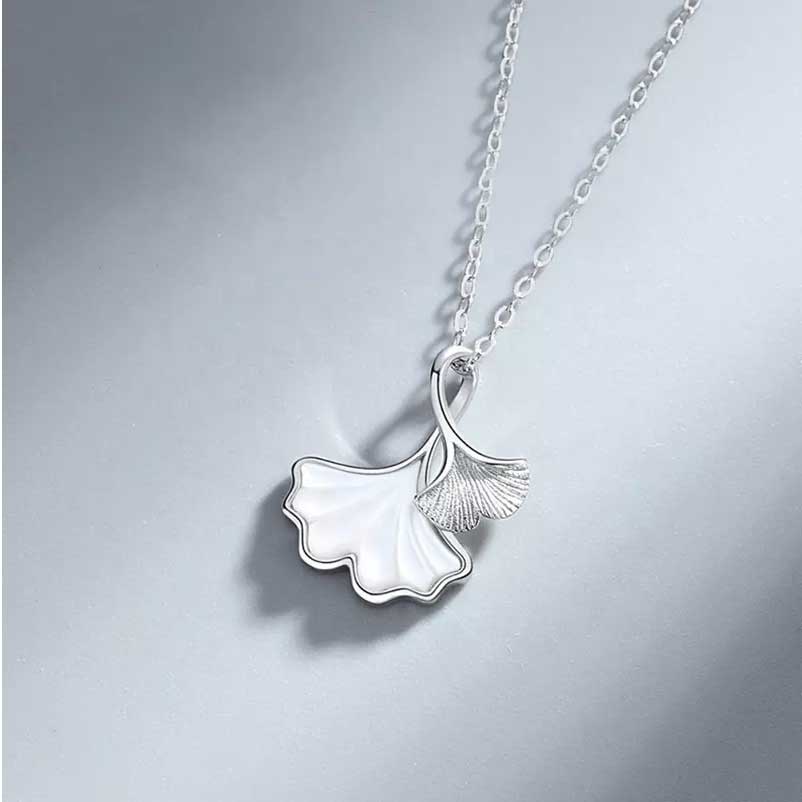 925 Sterling Silver Mother-of-Pearl Necklace "Ginkgo"