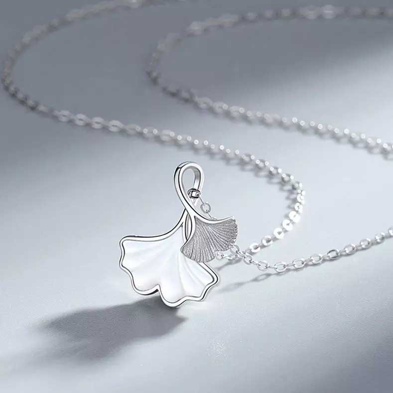 925 Sterling Silver Mother-of-Pearl Necklace "Ginkgo"