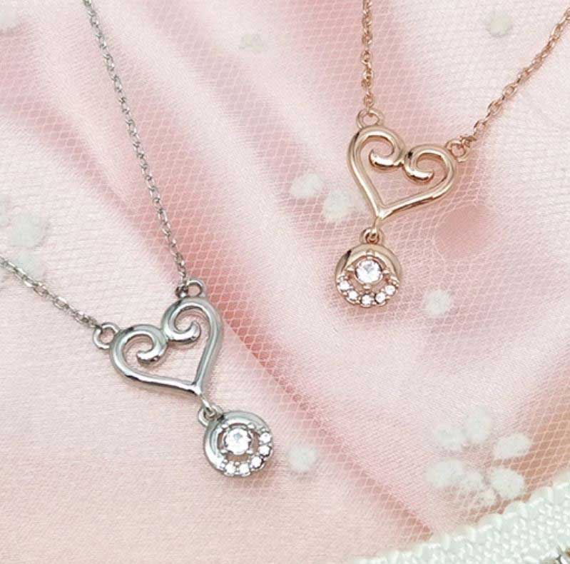 silver heart koru jewellery set rose gold