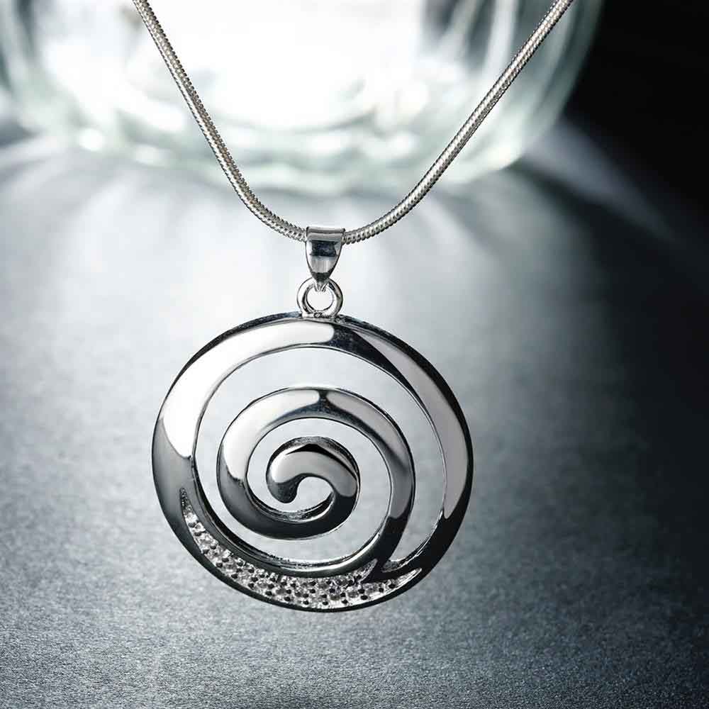Silver Necklace with Koru spiral pattern "Helice"