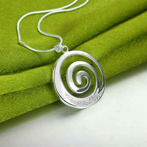 Silver Necklace with Koru spiral pattern "Helice"