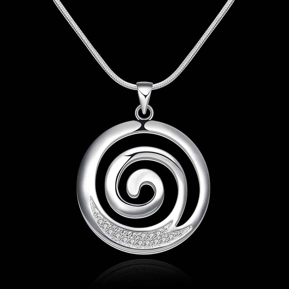 Silver Necklace with Koru spiral pattern "Helice"