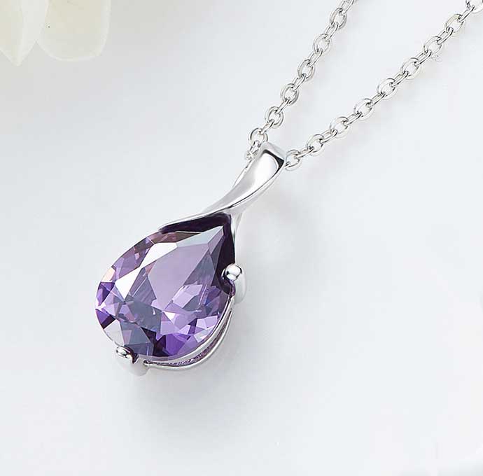 925 Sterling Silver Amethyst Crystal Necklace "Iris"