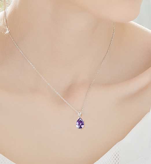 925 Sterling Silver Amethyst Crystal Necklace "Iris"