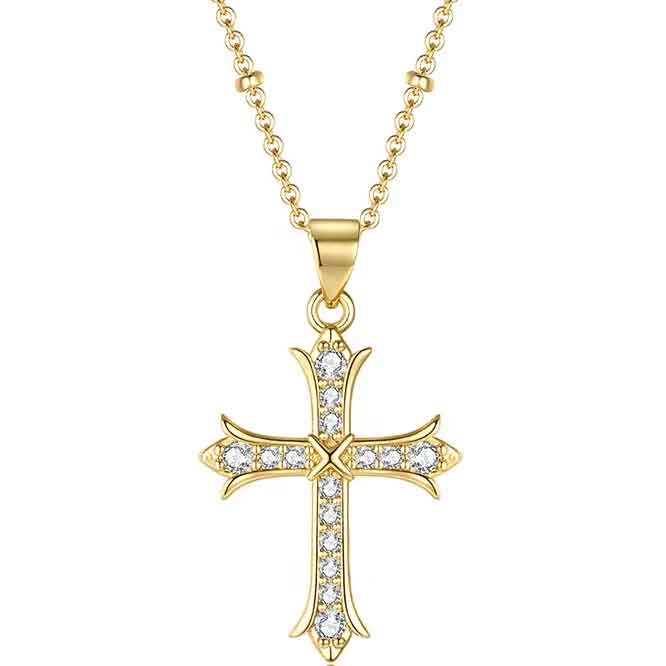18K Gold CZ Diamond Cross Necklace "Joy"