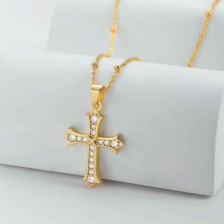 18K Gold CZ Diamond Cross Necklace "Joy"