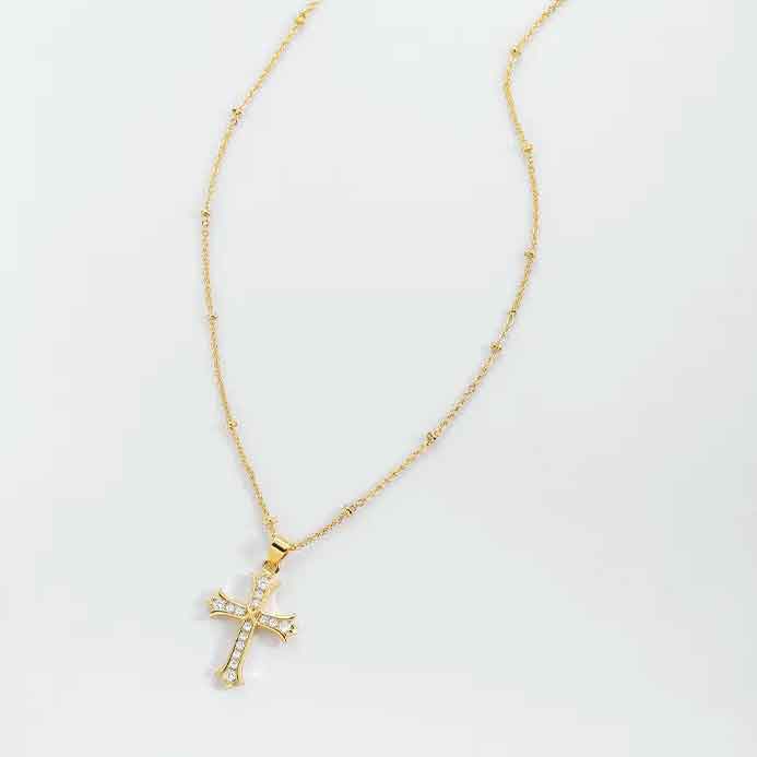 18K Gold CZ Diamond Cross Necklace "Joy"