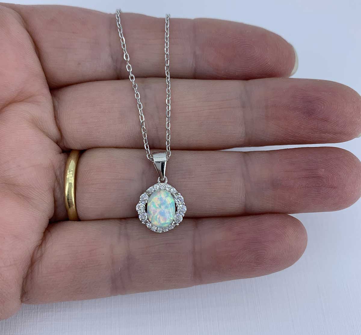 925 Sterling Silver Opal necklace with Swarovski crystals "Kirsty" (White)