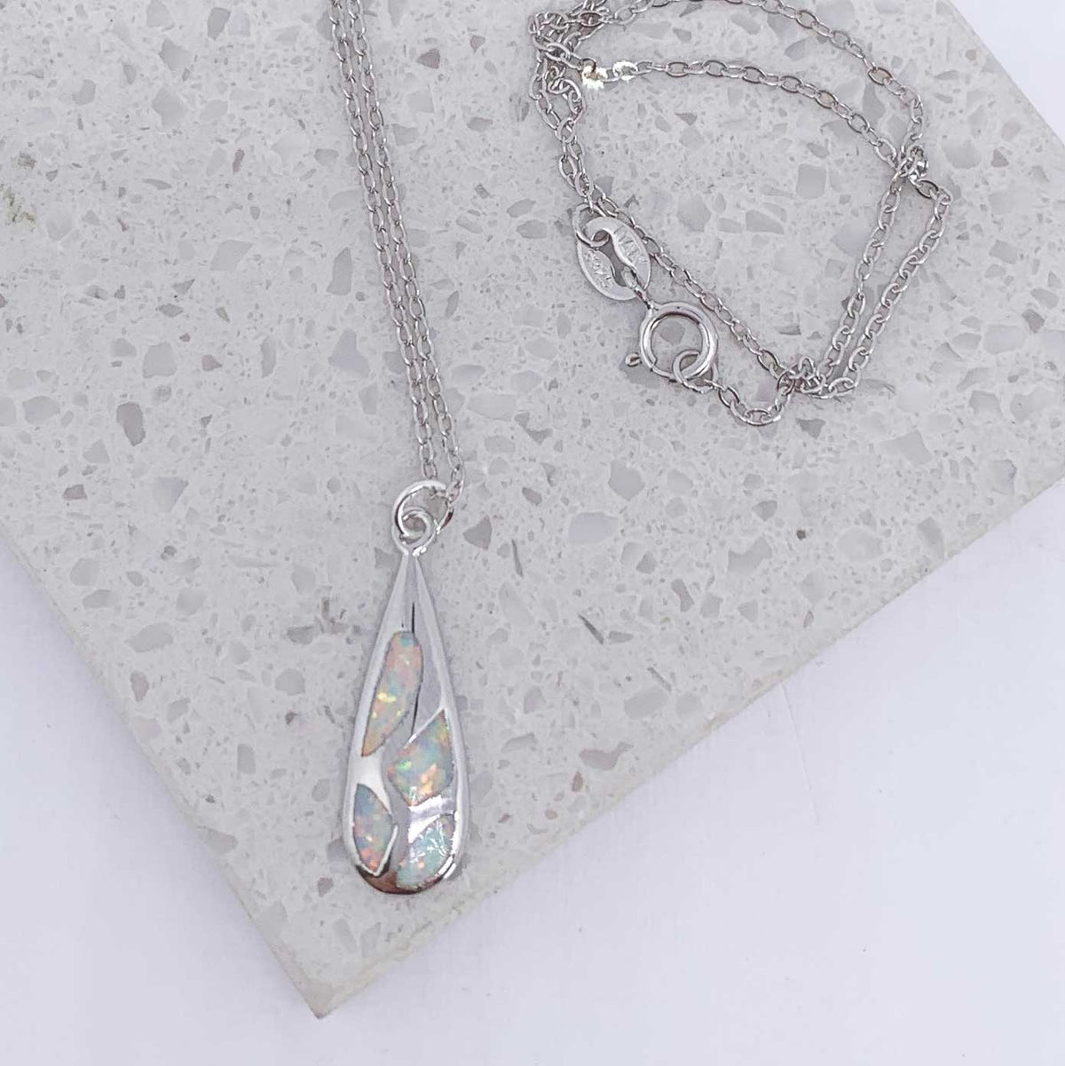 925 Sterling Silver Opal Necklace "Leland" (White)