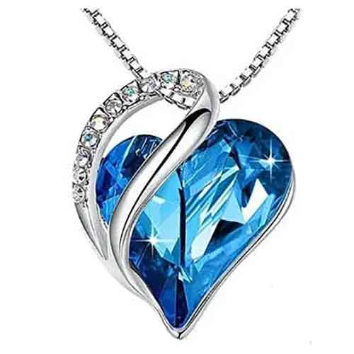 Silver Necklace with Crystal Heart Pendant "Margaritte" (Bright Blue)