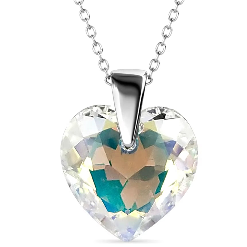 18K White Gold Crystal Heart Necklace "Meredith"