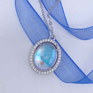 silver moonstone necklace blue ribbon