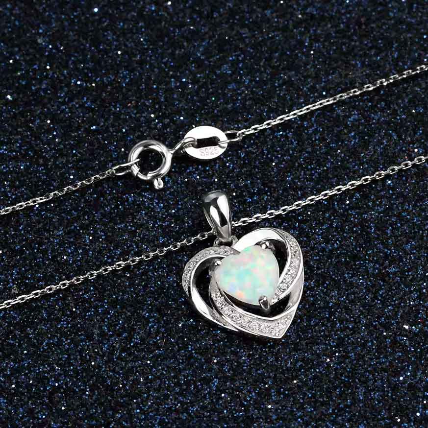 silver heart opal necklace online NZ
