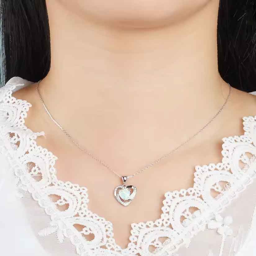 silver heart opal necklace jewellery