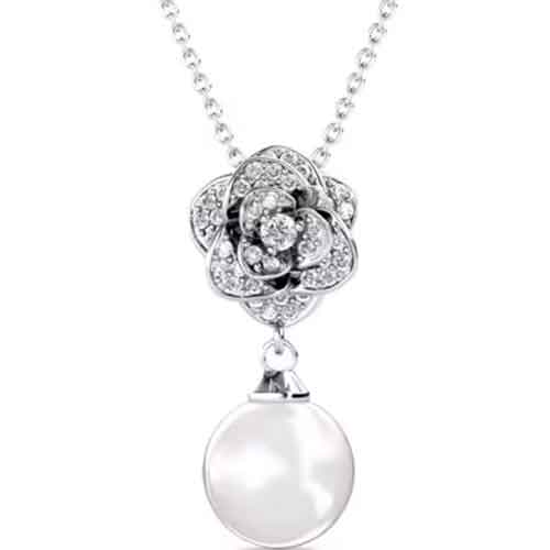 silver pearl rose necklace