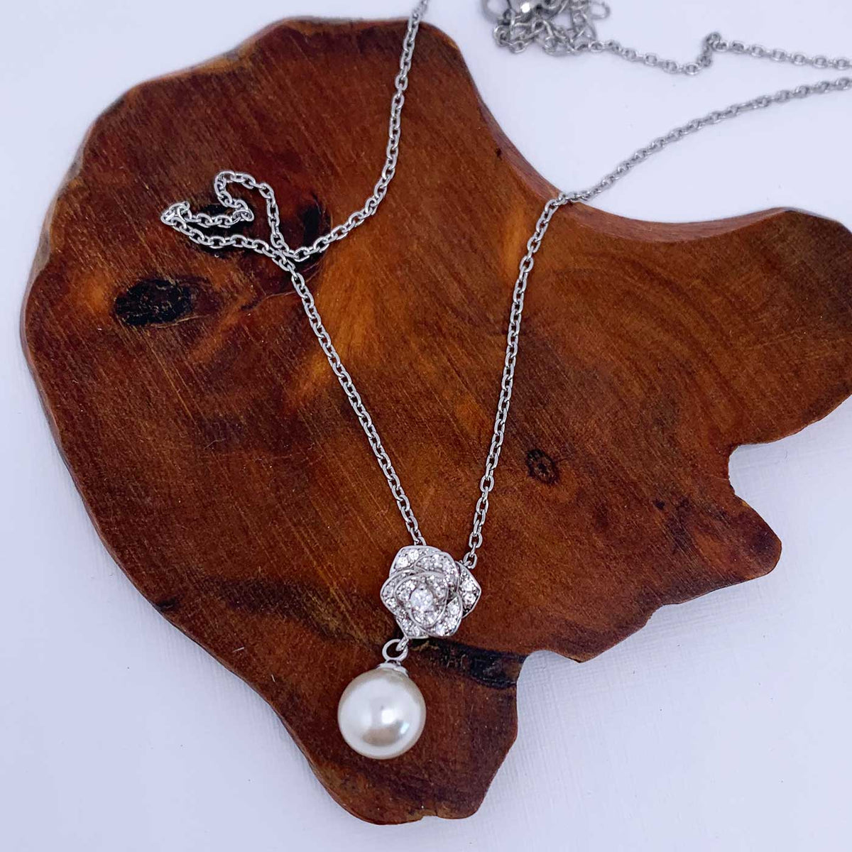 silver pearl rose necklace buy online nz