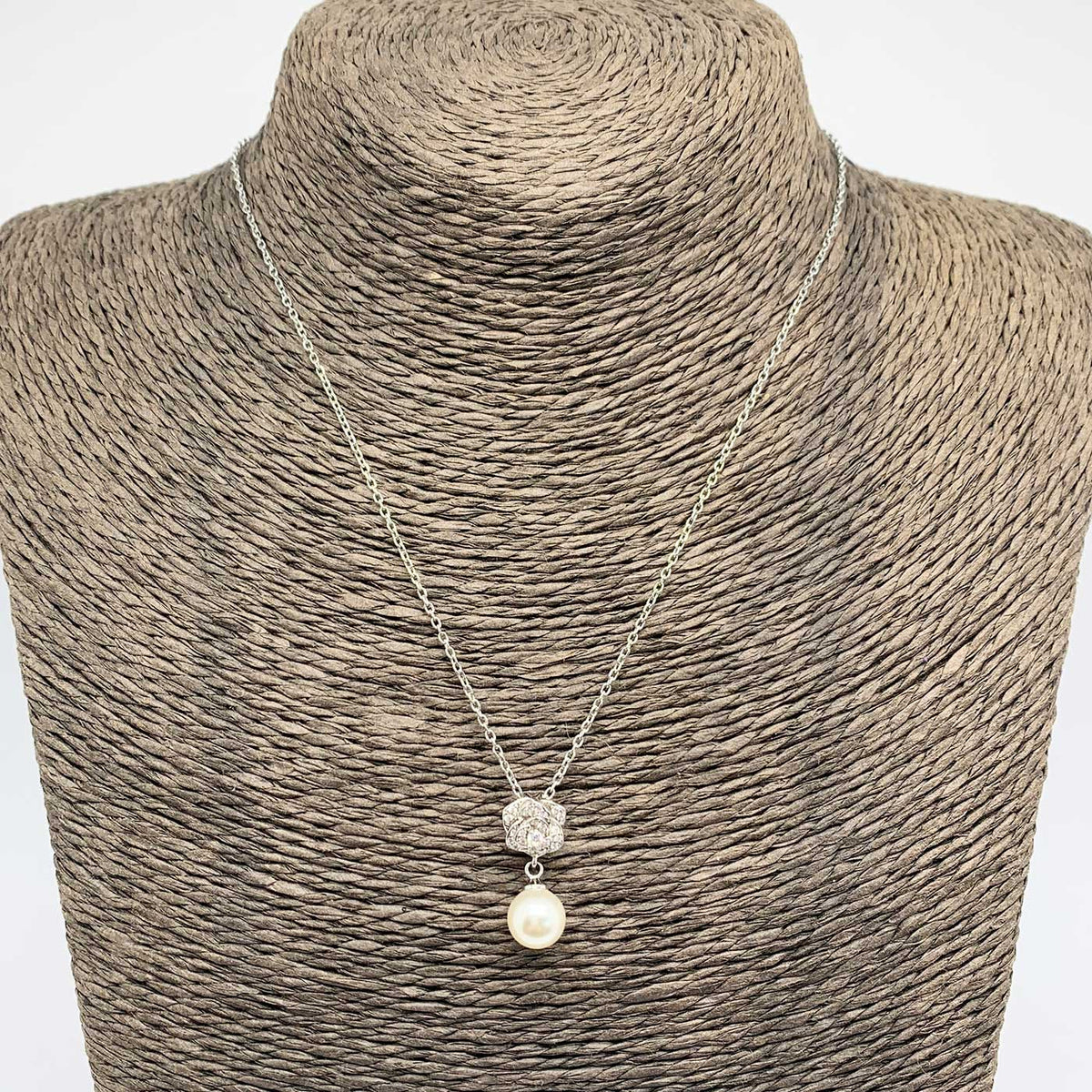 silver pearl rose necklace neck