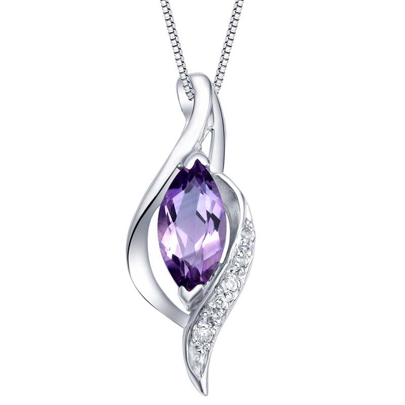 925 Sterling Silver necklace with CZ Diamond "Ruth" (Amethyst)