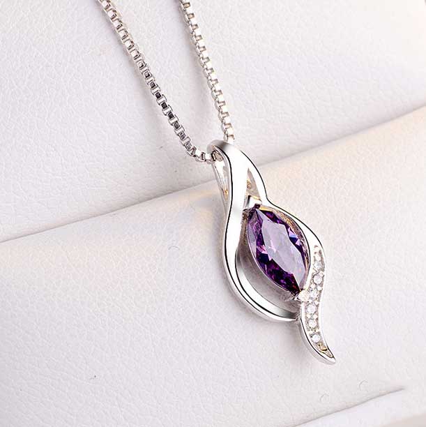 925 Sterling Silver necklace with CZ Diamond "Ruth" (Amethyst)