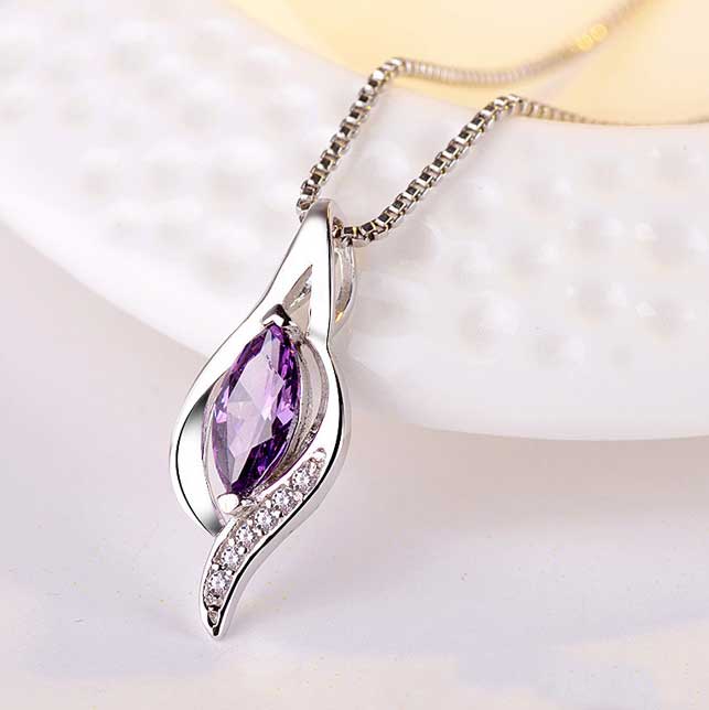925 Sterling Silver necklace with CZ Diamond "Ruth" (Amethyst)