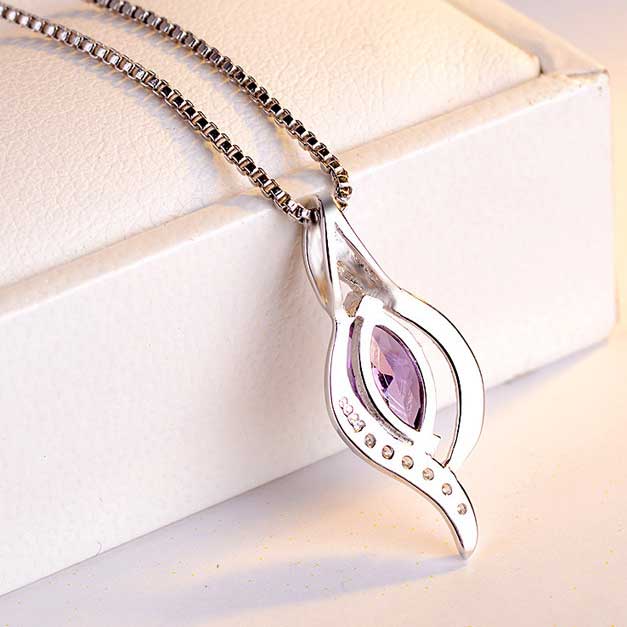 925 Sterling Silver necklace with CZ Diamond "Ruth" (Amethyst)