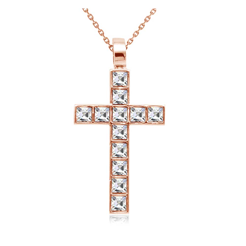 Rose-Gold Crystal Cross Necklace "Ruth"