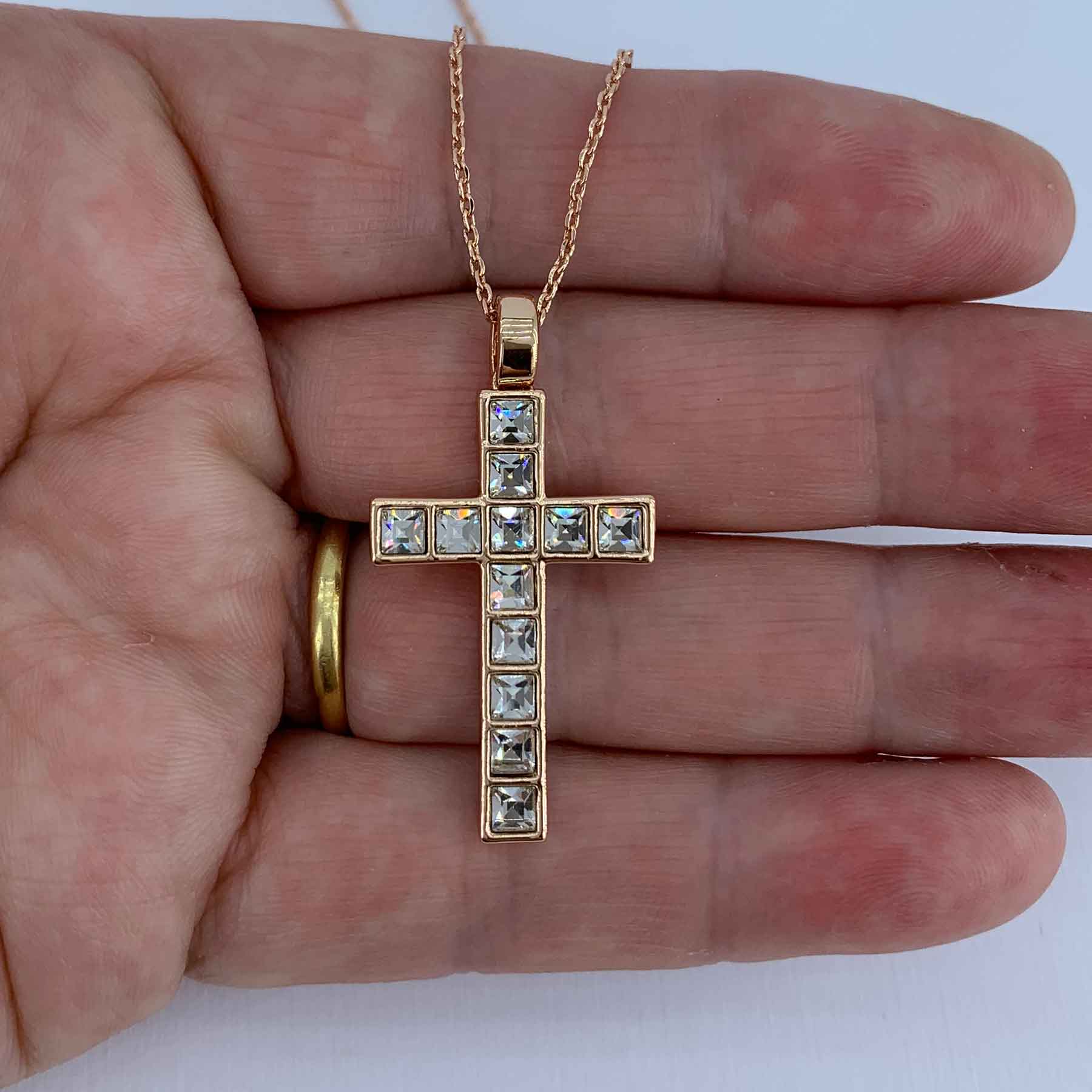 Rose-Gold Crystal Cross Necklace "Ruth"