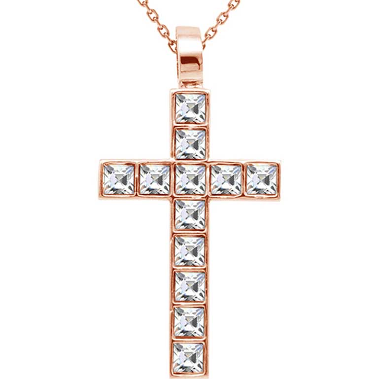 Rose-Gold Crystal Cross Necklace "Ruth"