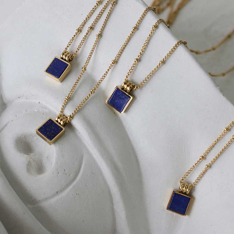 Gold Necklace with Lapis Lazuli Square Pendant "Sarina"