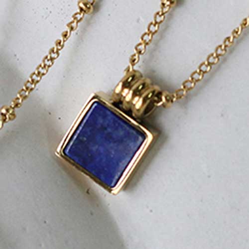 Gold Necklace with Lapis Lazuli Square Pendant "Sarina"