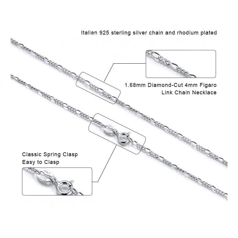 925 Sterling Silver Chain with Bolt clasp "Figaro" (Width 1.7 mm)