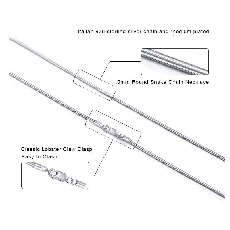 925 Sterling Silver Snake Chain with Lobster Clasp (1mm wide)