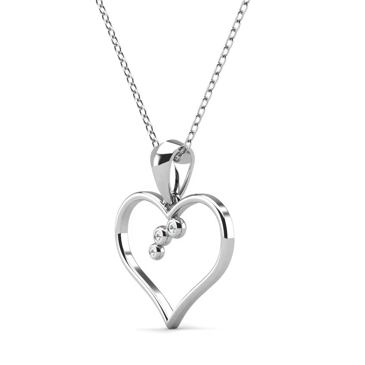 silver heart necklace side view
