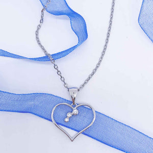 silver heart necklace blue ribbon