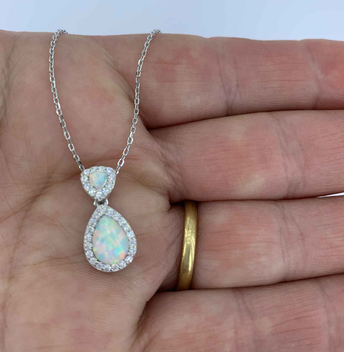 925 Sterling Silver Premium Crystal and Opal Necklace "Farah" (Blue)