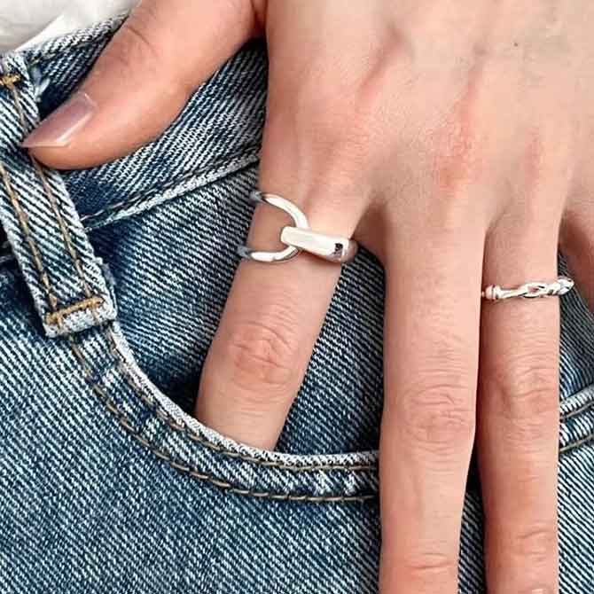 silver modern adjustable ring frenelle jewellery