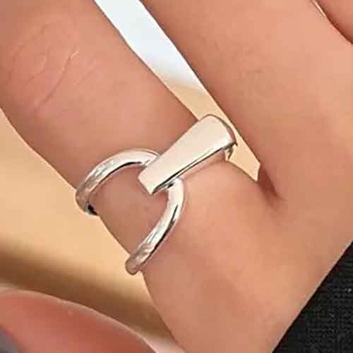 silver modern adjustable ring frenelle jewellery
