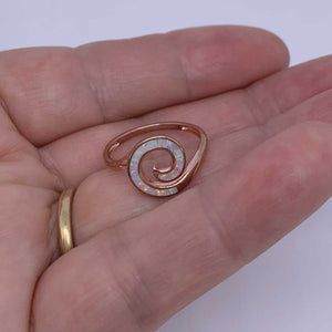 Rose-Gold Opal Koru Spiral Ring "Amiria" (White)