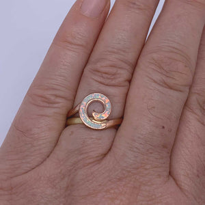 Rose-Gold Opal Koru Spiral Ring "Amiria" (White)