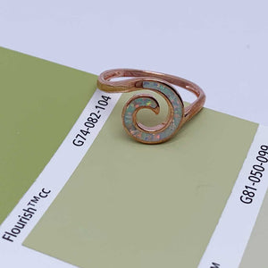 Rose-Gold Opal Koru Spiral Ring "Amiria" (White)