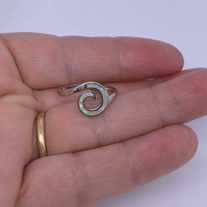 925 Sterling Silver Opal Koru Spiral Ring "Amiria" (White)