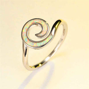 925 Sterling Silver Opal Koru Spiral Ring "Amiria" (White)