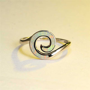 925 Sterling Silver Opal Koru Spiral Ring "Amiria" (White)