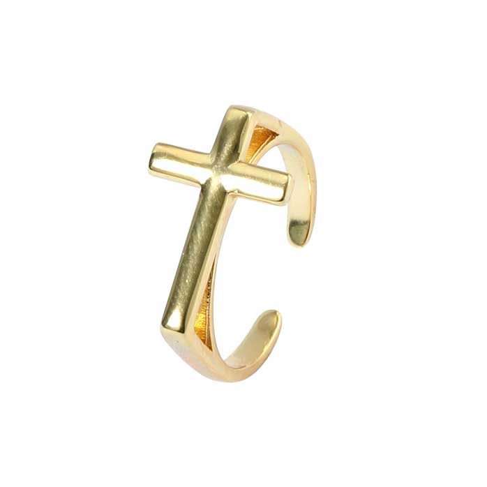 18K Gold over 925 Sterling Silver Adjustable Ring with Cross "Claudia"