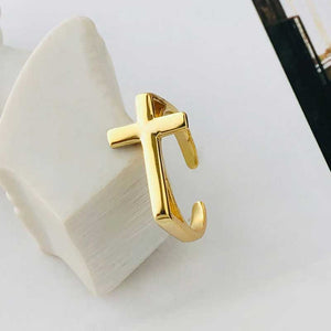 18K Gold over 925 Sterling Silver Adjustable Ring with Cross "Claudia"