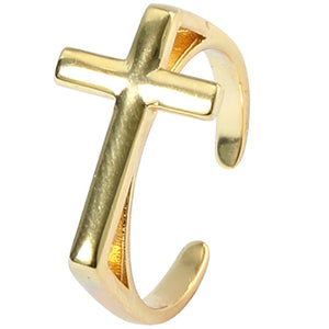 18K Gold over 925 Sterling Silver Adjustable Ring with Cross "Claudia"