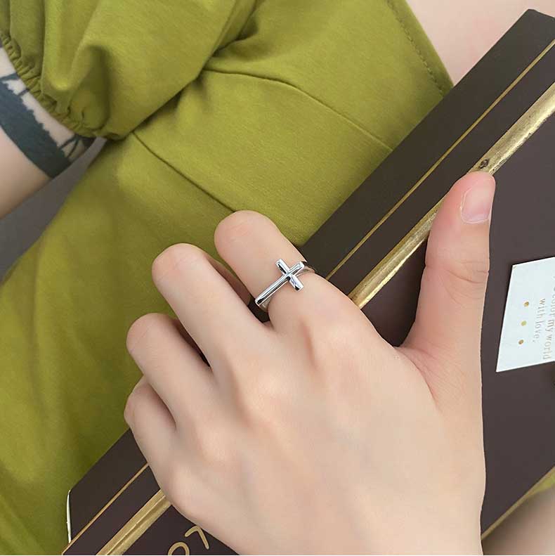 18K Gold over 925 Sterling Silver Adjustable Ring with Cross "Claudia"